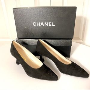 CHANEL Black Suede Pumps EUC Size 37.5